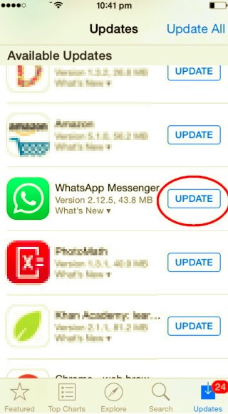 Vérifiez la mise à jour de WhatsApp pour réparer WhatsApp ne fonctionne pas