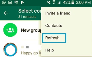 Actualisez les contacts WhatsApp pour corriger les contacts ne présentant pas de problèmes