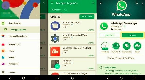 Mettre à jour WhatsApp sur Android pour réparer WhatsApp ne fonctionne pas