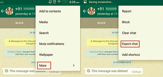 Utilisez la fonction d'exportation de WhatsApp pour exporter le chat