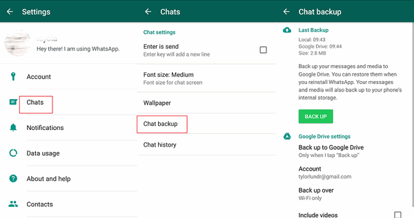 Sauvegarder les chats Whatsapp sur un appareil Android