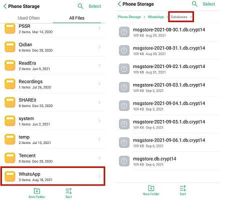 Restaurer WhatsApp à partir de la sauvegarde à l'aide de la sauvegarde locale de WhatsApp sur le stockage interne