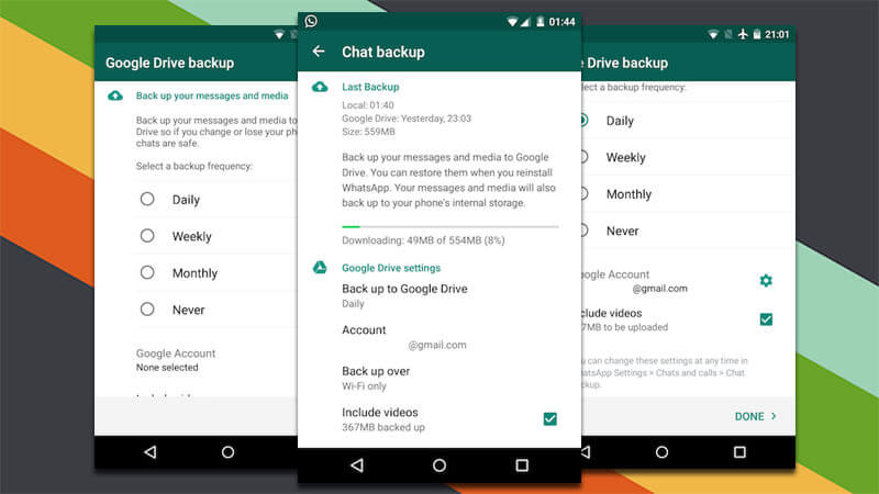 Messages de Google Drive Backup Whatsapp