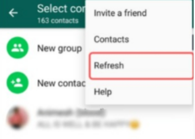 Actualisation de la liste de contacts WhatsApp pour corriger les contacts WhatsApp qui n'affichent pas les noms