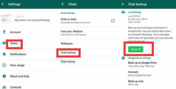 Sauvegarder manuellement les messages WhatsApp sur Android sur Google Drive