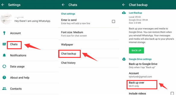 Création de sauvegardes Whatsapp à l'aide d'un autre réseau Wi-Fi