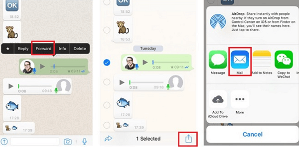 Enregistrer les messages vocaux WhatsApp depuis l'iPhone à l'aide d'un e-mail